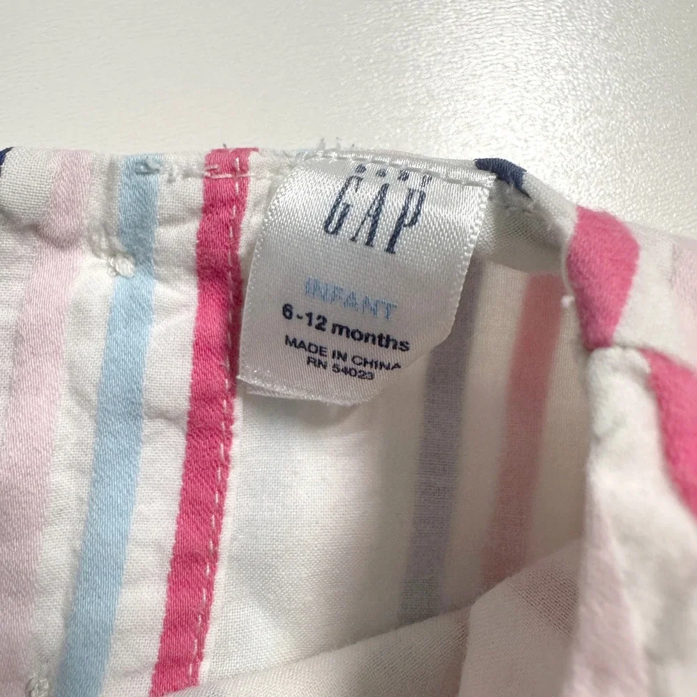 Baby Gap Dress 6-12 Months Pink Blue Striped Nautical Anchor Button Sleeveless